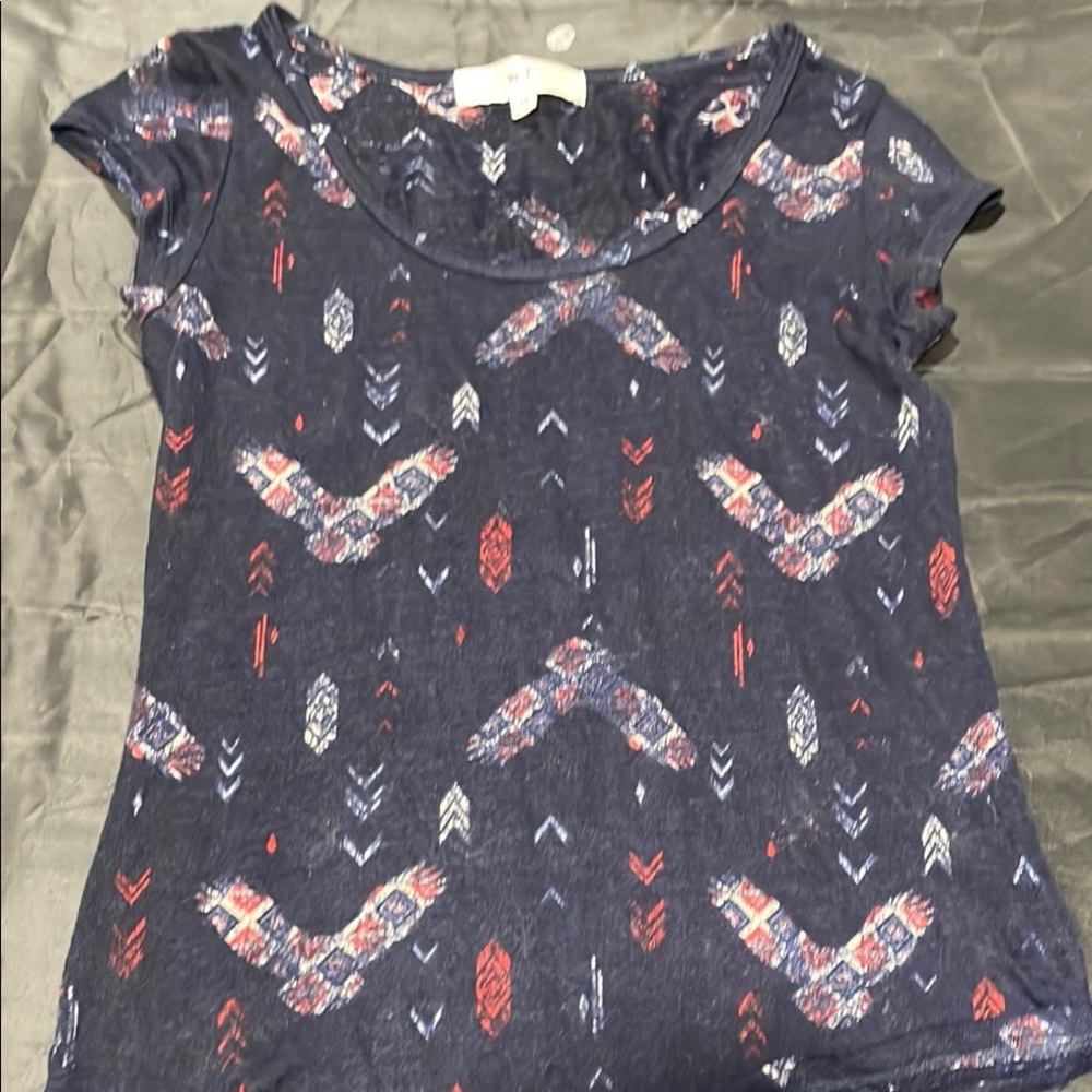 W.F. Navy Patterned Short Sleeve Top